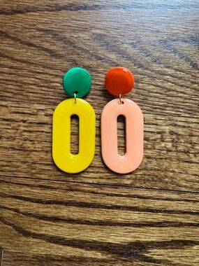 Blush Daisy colorblock mix and match yellow/green orange/red mod hoop earrings